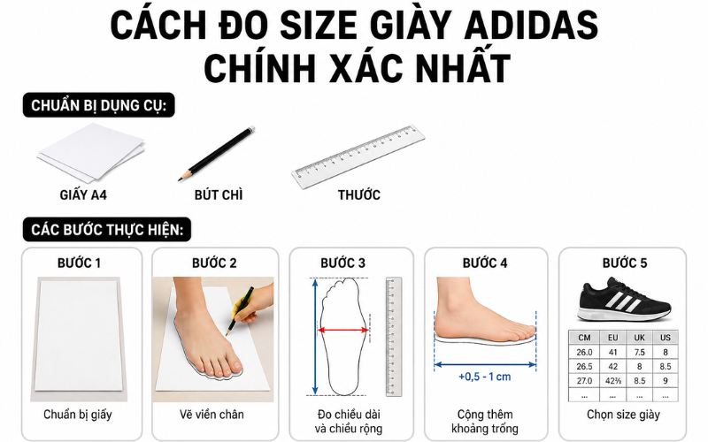 Cách đo size giày Adidas chính xác nhất
