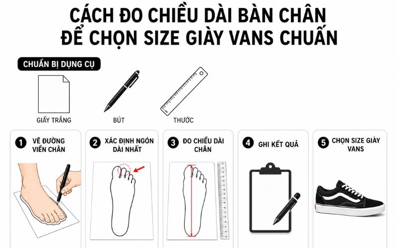 Cách đo chiều dài bàn chân để chọn size giày Vans chuẩn