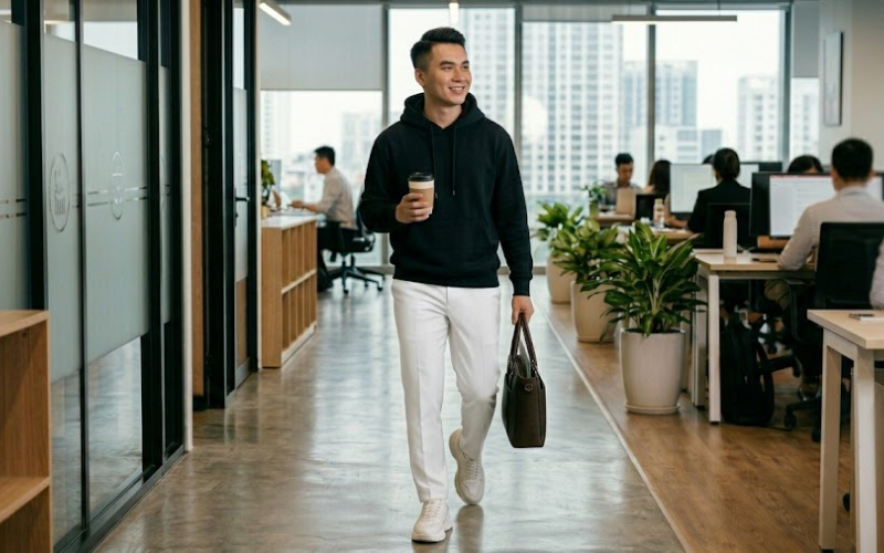 Quần tây trắng + Giày thể thao đồng màu (All-white)