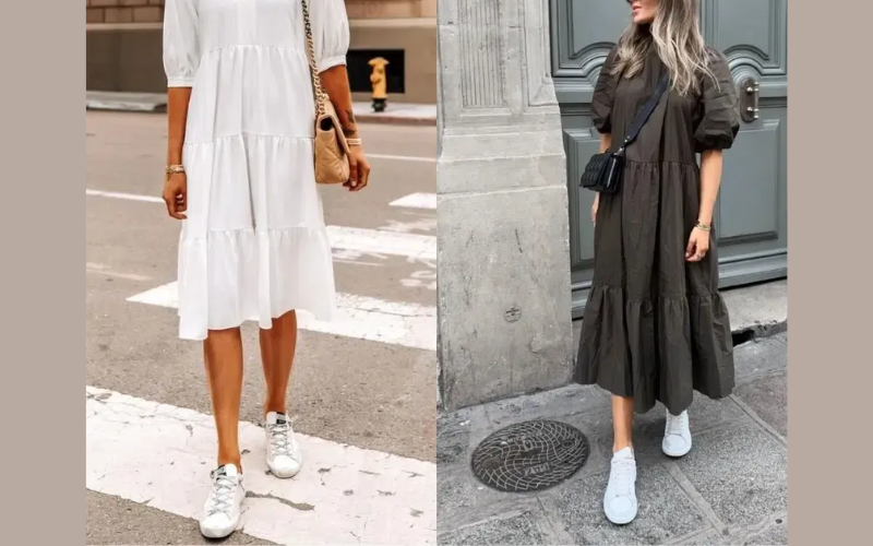 Đi giày thể thao nên mặc váy gì? 20+ cách phối đồ cực trendy cho nàng 50 Váy sơ mi đi giày thể thao