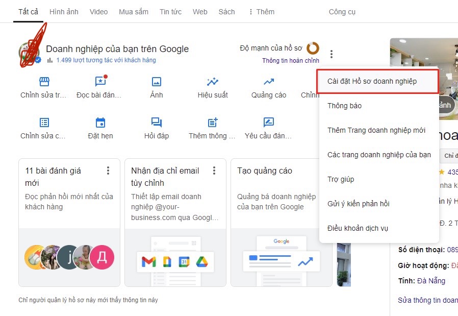 Cách Thêm Admin (Quản Trị Viên) Vào Google Map Chi Tiết Từng Bước 48 Chọn Cài đặt Hồ sơ doanh nghiệp trong menu