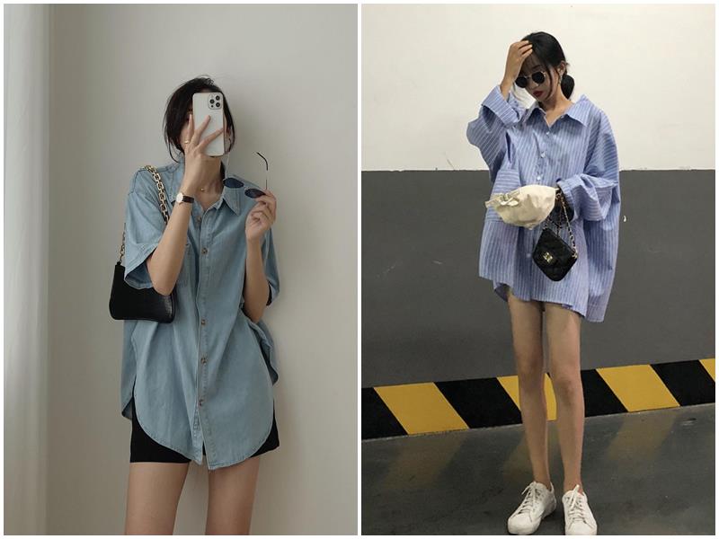 12 kiểu áo khoác nữ mỏng mùa thu đẹp, thời trang và dễ phối đồ 51 Sơ mi oversize khoác ngoài, phối áo ôm bên trong – nhẹ nhàng, hợp mùa thu